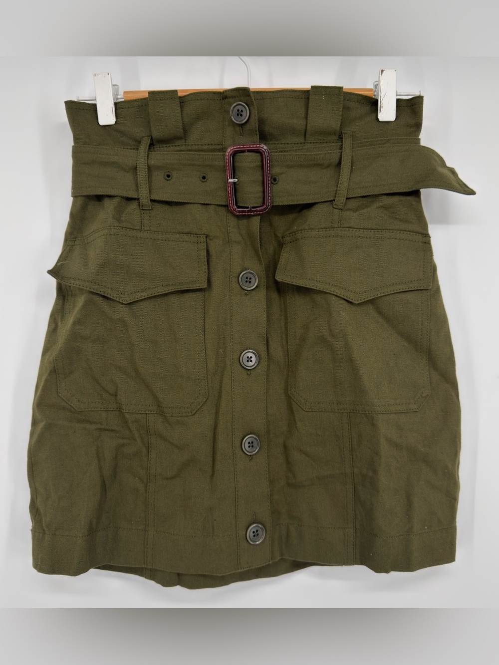Banana Republic Olive Green Belted Utility Mini Skirt Size 2 NWT